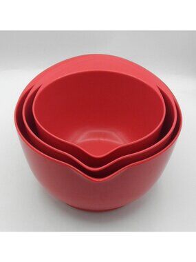 Sur La Table Red Melamine Spout Mixing Batter Bowl 2, 3, and 4 Quart Nesting Set